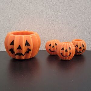 Vintage 80s‎ Lot of 4 Halloween Pumpkin Candles - Unburned